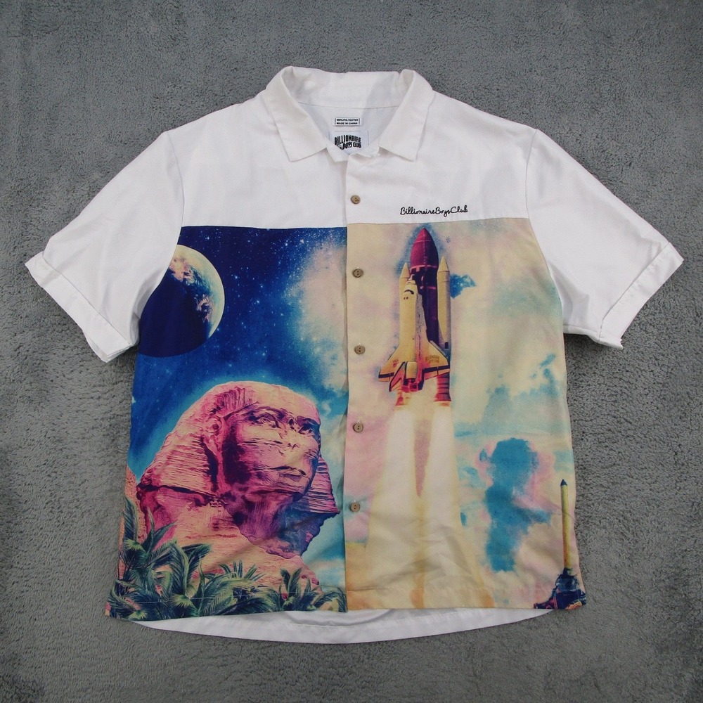 Billionaire Boys Club Space Sphinx Graphic Button Up Shirt Mens XL White Space
